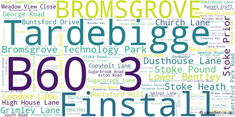 A word cloud for the B60 3 postcode